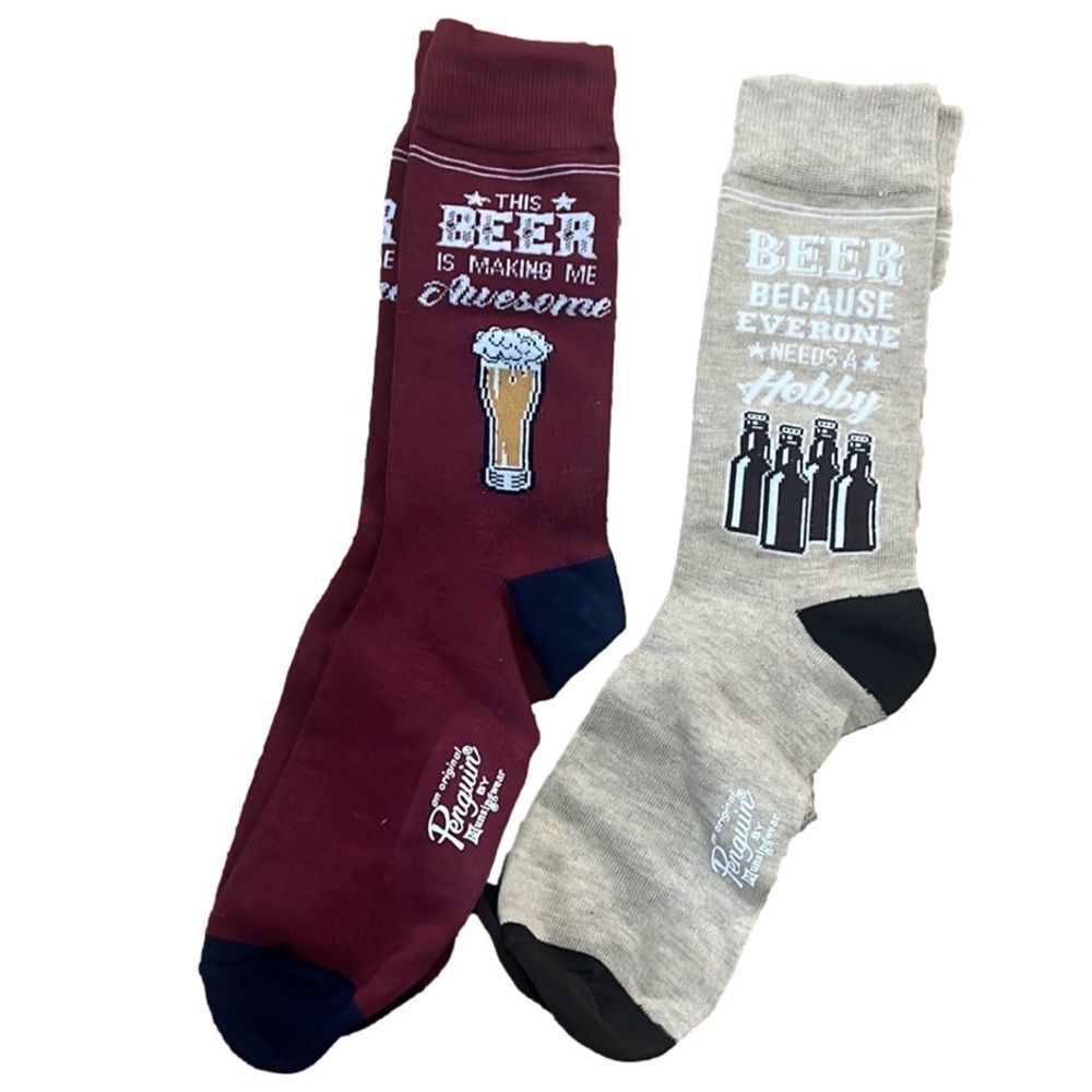 NWT ORIGINAL PENGUIN 2 PAIRS OF FANCY BEER CREW SOCKS ONE SIZE FITS MOST